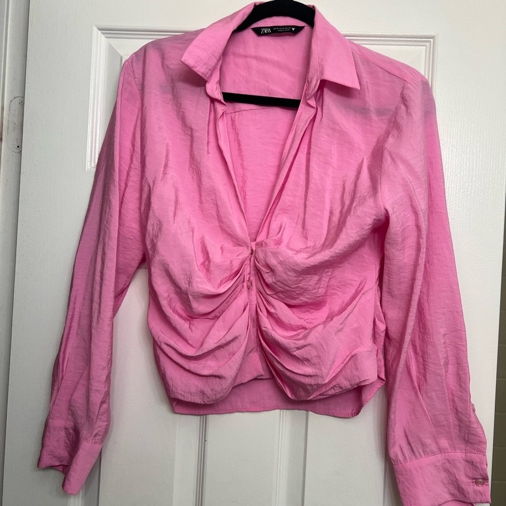 Gorgeous Cropped Button Up Pink Zara Top - image 2